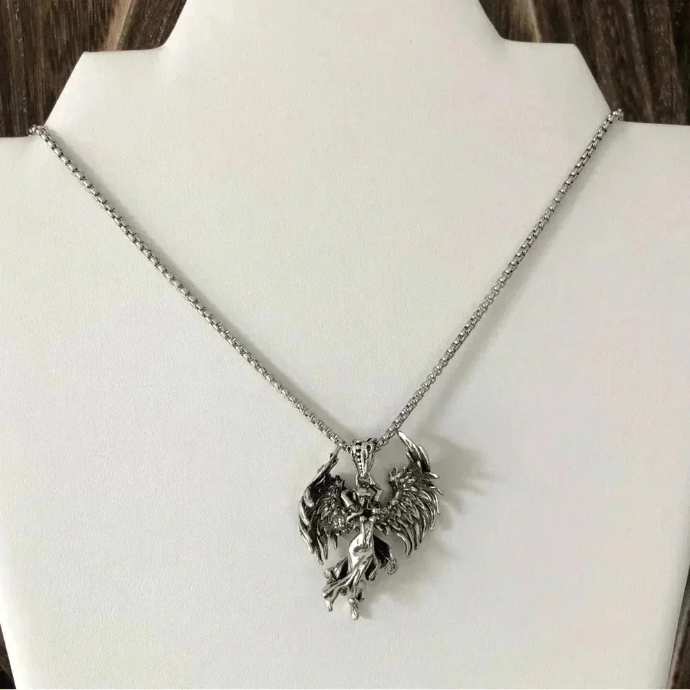 3D Angel Heaven Christian Large Pendant Stainless Steel Silver Necklace New